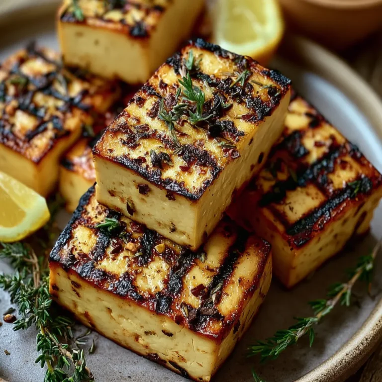 Griechischer gegrillter Tofu mit Zitrone und Thymian