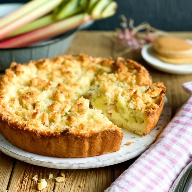 Omas Rhabarberkuchen mit Pudding und Streusel