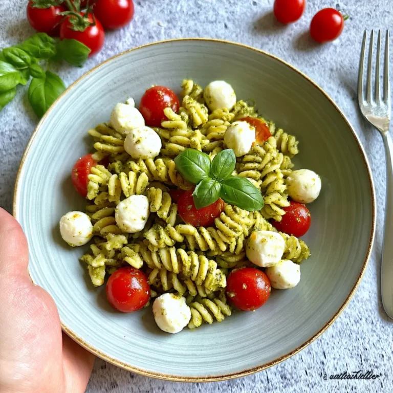 Pesto Nudelsalat mit Tomaten und Mozzarella