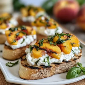 Pfirsich Bruschetta mit geschlagenem Ricotta