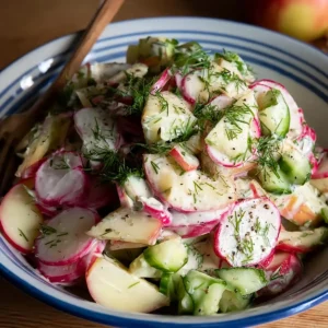 Radieschensalat mit Apfel, Joghurt und Gurke