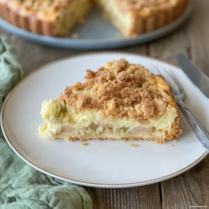 Rhabarberkuchen mit Pudding und Streuseln