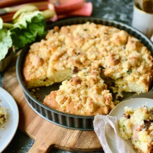 Rhabarberkuchen mit Streusel in der Springform