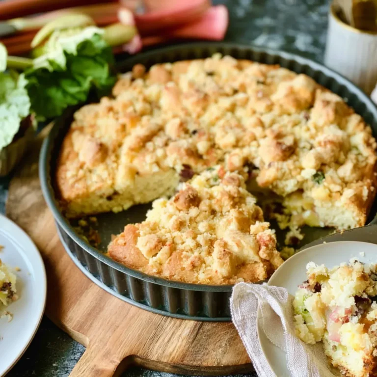Rhabarberkuchen mit Streusel in der Springform