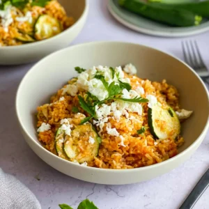 Zucchini Reis Pfanne mit Feta