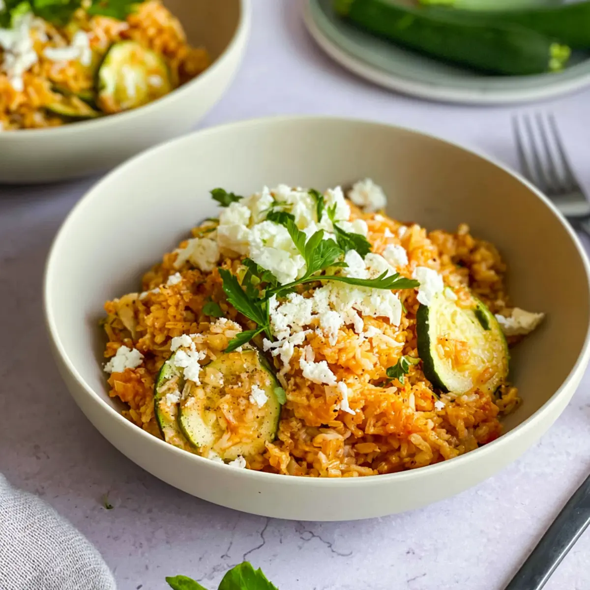Zucchini Reis Pfanne mit Feta