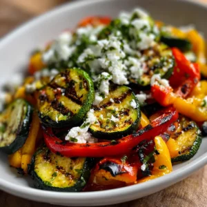 Gegrillter Zucchini Paprika Salat mit Feta