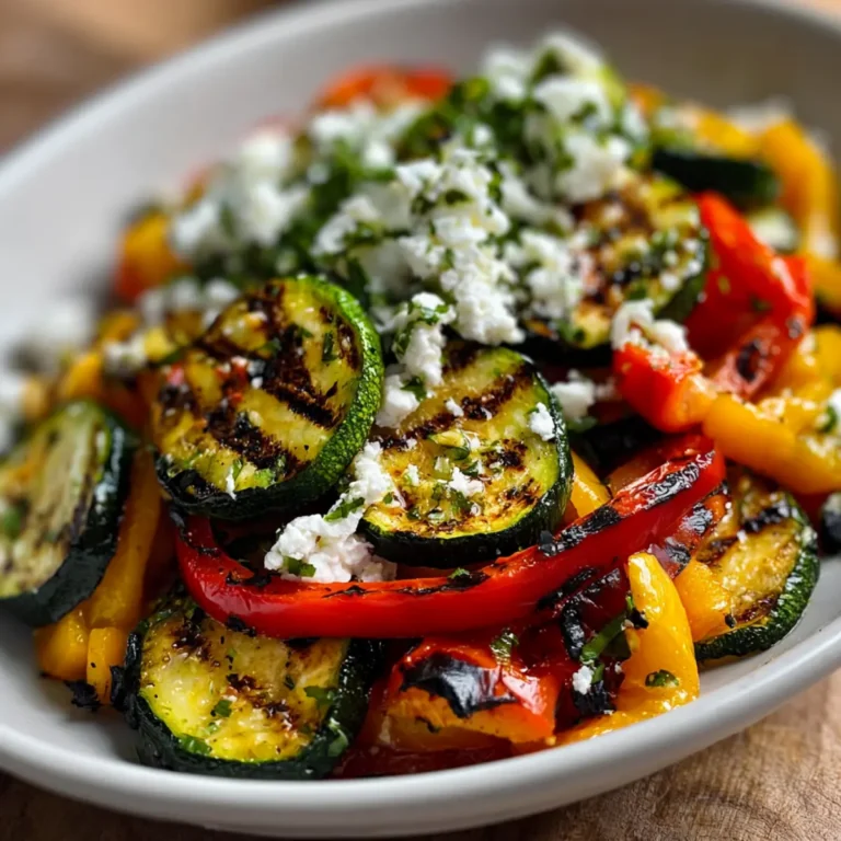 Gegrillter Zucchini Paprika Salat mit Feta