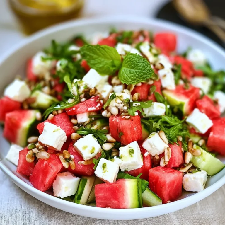 Wassermelonen Feta Salat mit Rucola