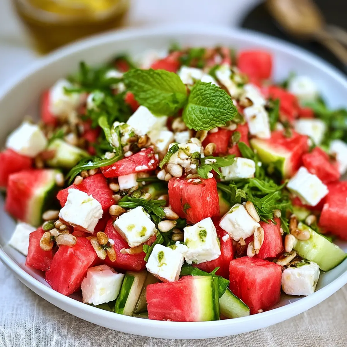 Wassermelonen Feta Salat mit Rucola