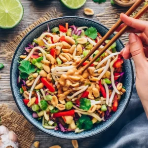 Asiatischer Nudelsalat mit Erdnusssauce