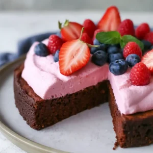 Brownie mit Himbeerschaum