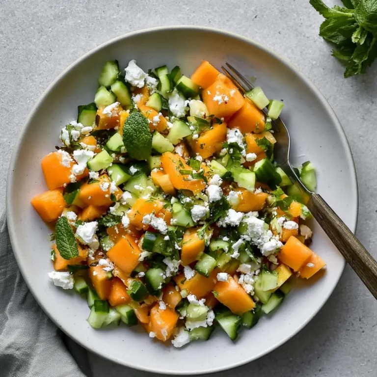 Cantaloupe Melonensalat mit Gurke und Feta