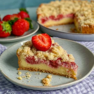 Erdbeer Pudding Streuselkuchen