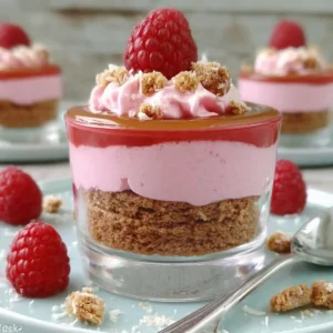 Himbeer Cheesecake mit Salzkaramell und zerstoßenen Digestive Keksen