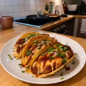 Knusprige Hot-Honey-Hähnchen-Tacos mit Käsefüllung