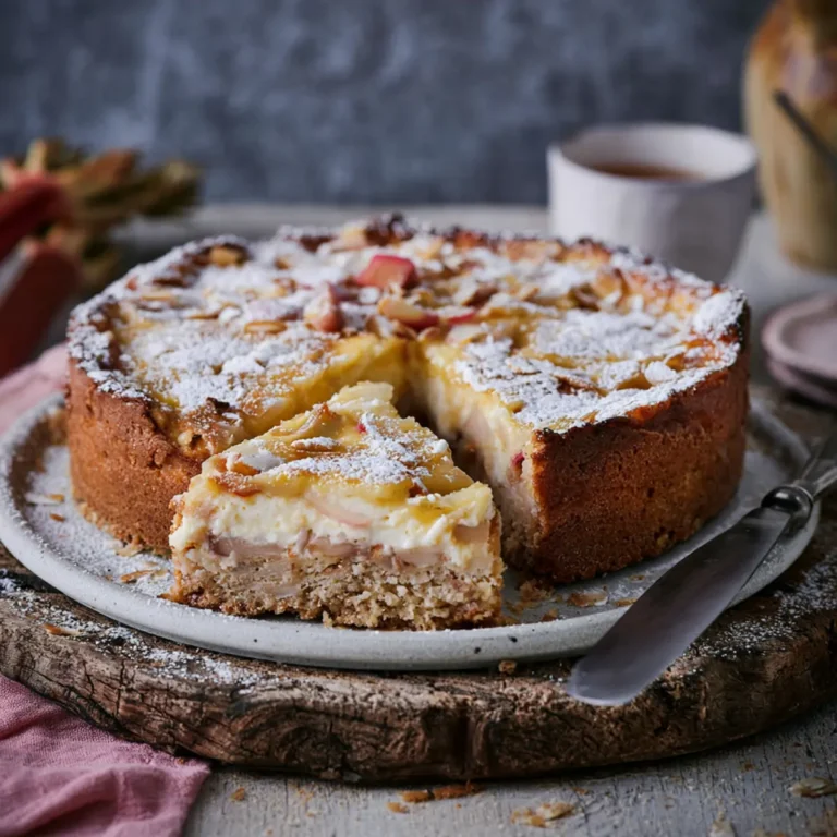 Rührkuchen mit Rhabarber und Mandel Schmand Guss