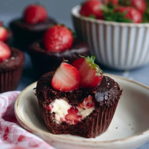 Schokoladenmuffins mit Erdbeer Cheesecake Füllung