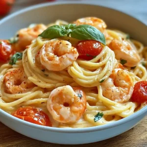 Spaghetti mit Garnelen in Frischkäsesauce