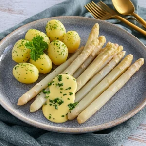 Spargel mit Sauce Hollandaise und Petersilienkartoffeln
